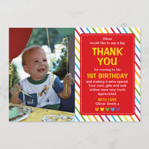 Boys rainbow birthday thank you card