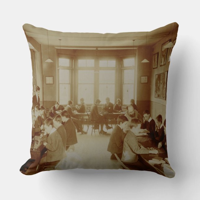 Boy's Recreation Room at the Deaf and Dumb Institu Throw Pillow (Front)