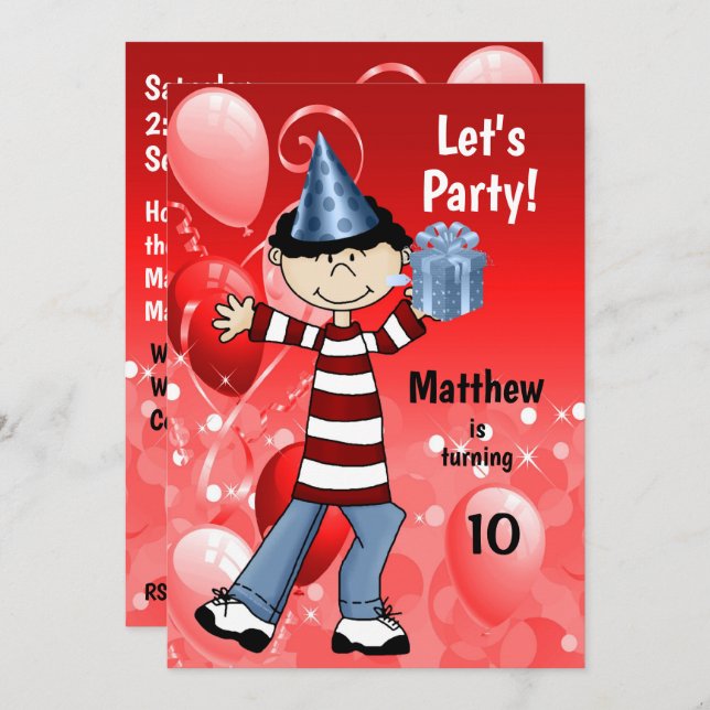 Boy's Red Age Specific Birthday Party Invitation (Front/Back)