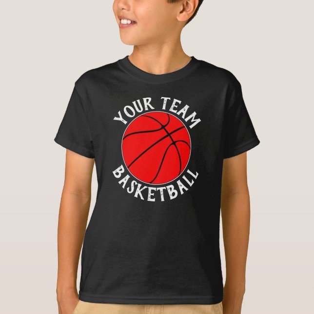 Boys Red Basketball Team, Player Name and Number  T-Shirt (Front)