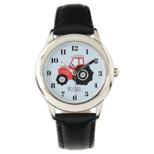 Boy's Red Farm Tractor with Name Kids Watch