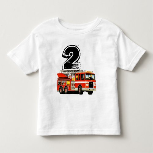 Boys Red Fire Truck 2nd Birthday Toddler T_shirt