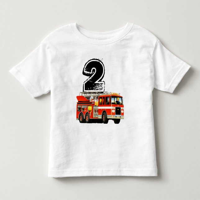 Boys Red Fire Truck 2nd Birthday Toddler T-shirt (Front)