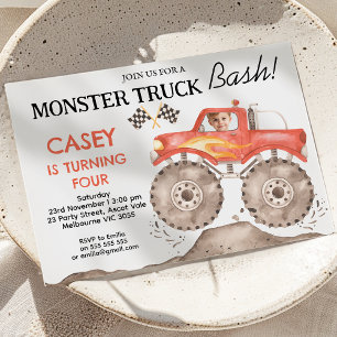 Boys Red Monster Truck Bash Birthday Invitation