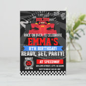 Boys Red Race car race track racing birthday Invitation (Standing Front)