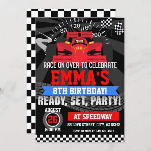 Boys Red Race car race track racing birthday Invitation