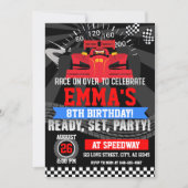 Boys Red Race car race track racing birthday Invitation (Front)
