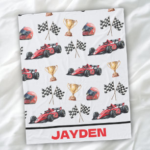 Boys Red Racing Car Personalized Fleece Blanket