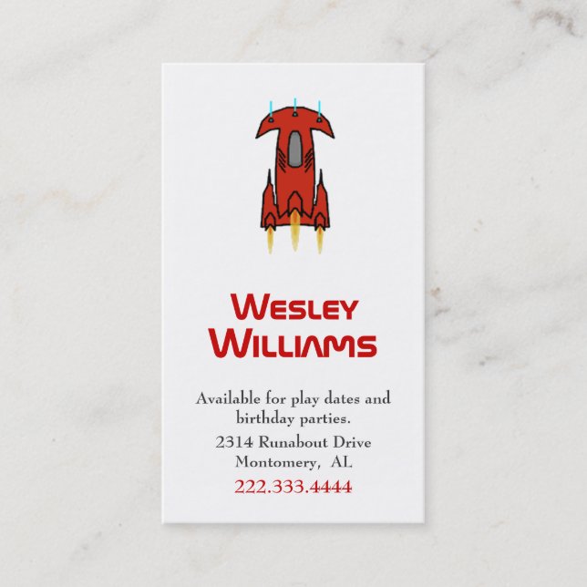 Boy's Red Space Ship Play Date Card (Front)