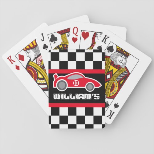 Boys red sports car name age playing cards