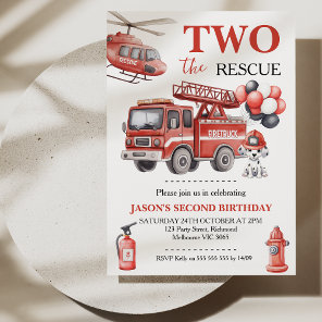 Boys Red Two The Rescue Fire Truck Birthday  Invitation