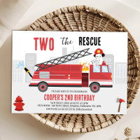 Boys Red Two The Rescue Firefighter Birthday