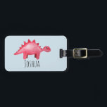 Boys Red Watercolor Dinosaur and Name Kids Luggage Tag<br><div class="desc">This lovely kids design features a hand painted red watercolor dinosaur with a striped background,  and can be personalized with your boy's name. Perfect for any dinosaur loving little one. Check out our store for other gorgeous designs!</div>