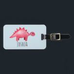 Boys Red Watercolor Dinosaur and Name Kids Luggage Tag<br><div class="desc">This lovely kids design features a hand painted red watercolor dinosaur with a striped background,  and can be personalized with your boy's name. Perfect for any dinosaur loving little one. Check out our store for other gorgeous designs!</div>