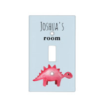 Boys Red Watercolor Dinosaur and Name Kids Nursery Light Switch Cover
