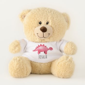 Boys Red Watercolor Dinosaur And Name Kids Teddy Bear by Simply_Baby at Zazzle