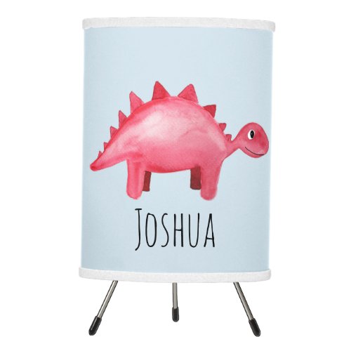 Boys Red Watercolor Dinosaur and Name Kids Tripod Lamp