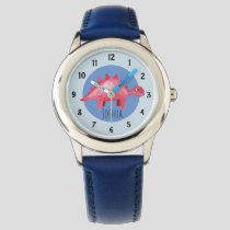 Boys Red Watercolor Dinosaur and Name Kids Watch