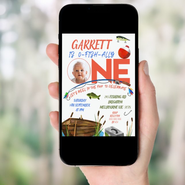 Boys Reel In Fun Ofishally One 1st Birthday Invitation (Front Digital)