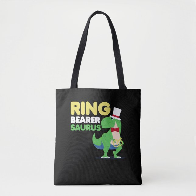 Boys Ring Bearer Dinosaur Rex Wedding Party Tote Bag (Front)
