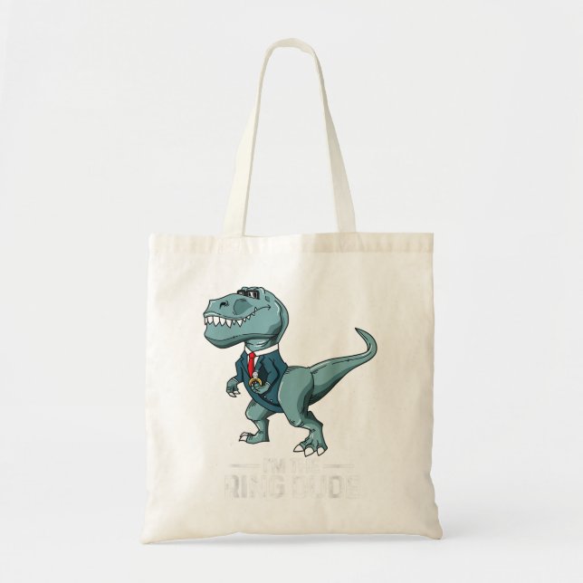 Boys Ring Bearer T-Rex Dinosaur Wedding Party Gift Tote Bag (Front)