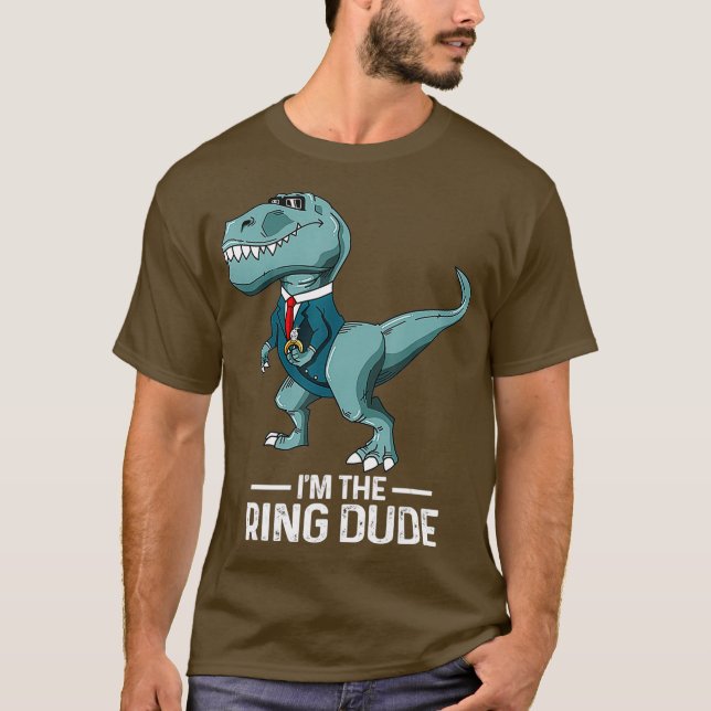 Boys Ring Bearer T-Rex Dinosaur Wedding Party T-Shirt (Front)