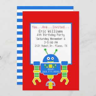 Boys Robot Birthday Party Invitation