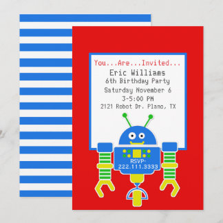 Boys Robot Birthday Party Invitation