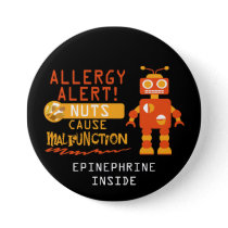 Boys Robot Tree Nut Peanut Allergy Alert Pinback Button