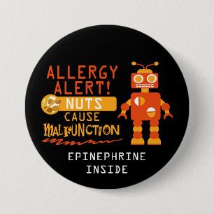 Boys Robot Tree Nut Peanut Allergy Alert Pinback Button