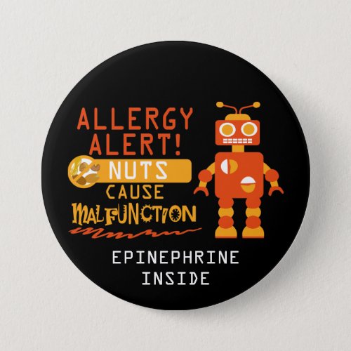 Boys Robot Tree Nut Peanut Allergy Alert Pinback Button