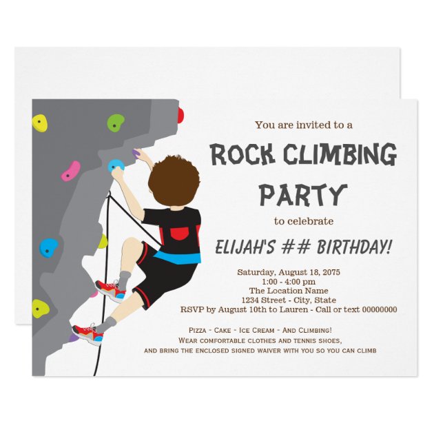 Boys Rock Climbing Birthday Party Invitation