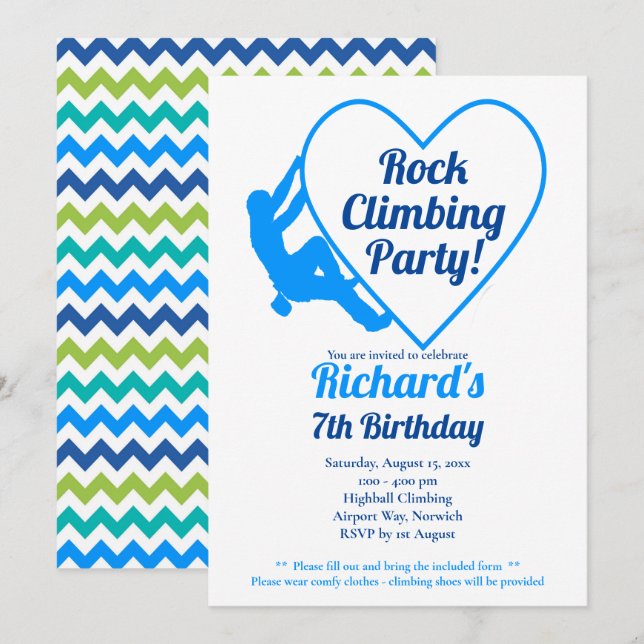 Boys Rock Climbing Birthday Party Invitation (Front/Back)