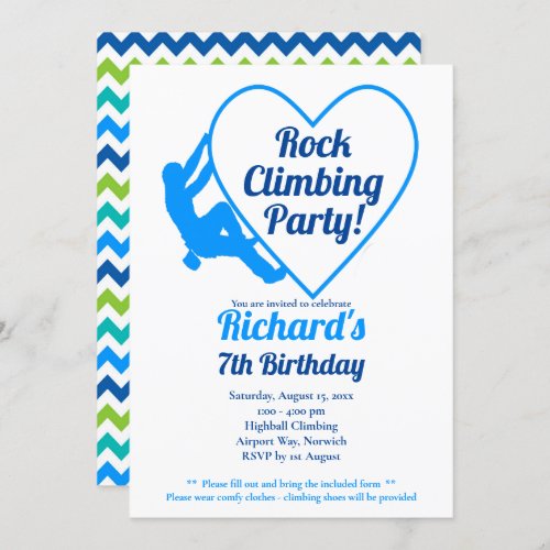 Boys Rock Climbing Birthday Party Invitation