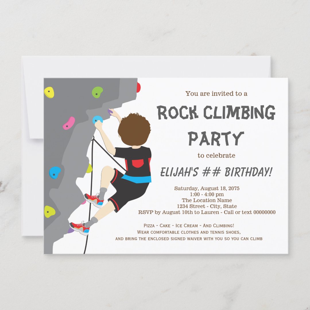 Boys Rock Climbing Birthday Party Invitation | Zazzle