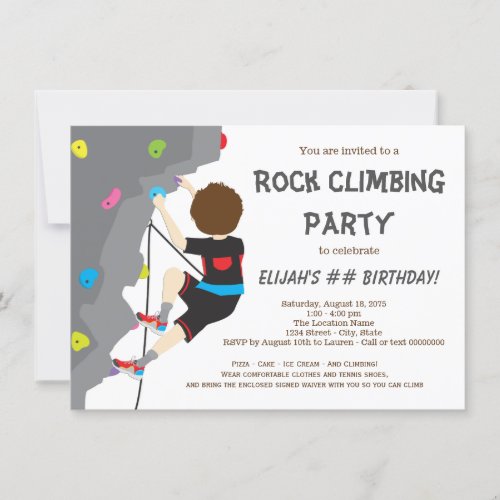 Boys Rock Climbing Birthday Party Invitation