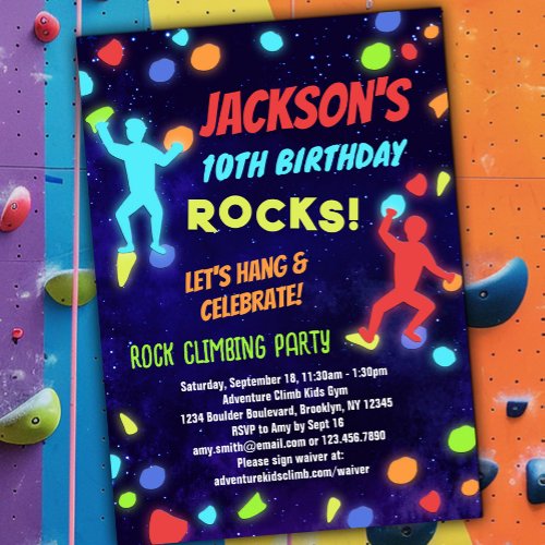 Boys Rock Climbing Birthday Party Invitation