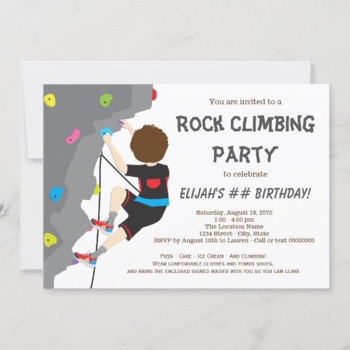 Boys Rock Climbing Birthday Party Invitations