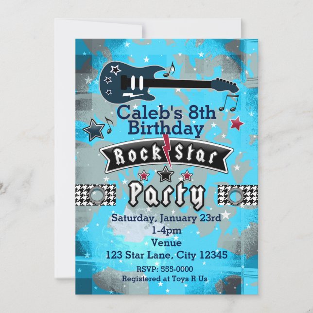 Boys Rock Star Birthday Party Invitations (Front)