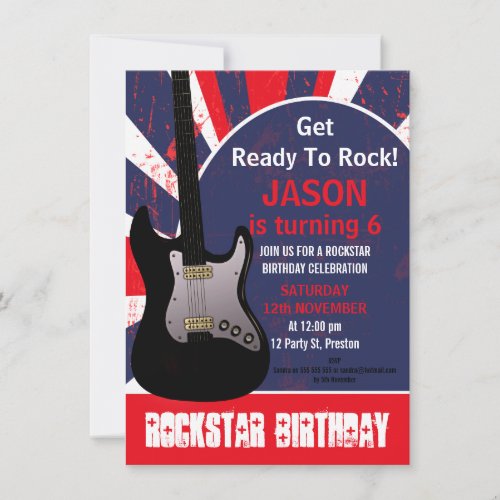 Boys Rock Star Guitar Birthday Invitation