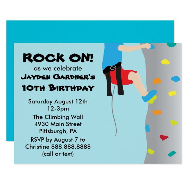 Boy's Rock Wall Climbing Birthday Party Invitation