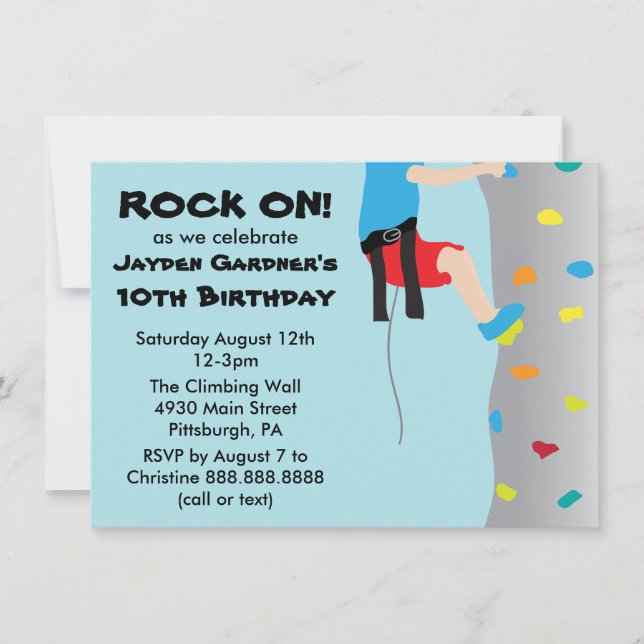 Boy's Rock Wall Climbing Birthday Party Invitation (Front)