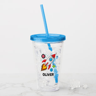 Boys Rocket Outerspace Cute Personalized  Acrylic Tumbler