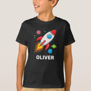 Boys Rocket Outerspace Cute Personalized T-Shirt