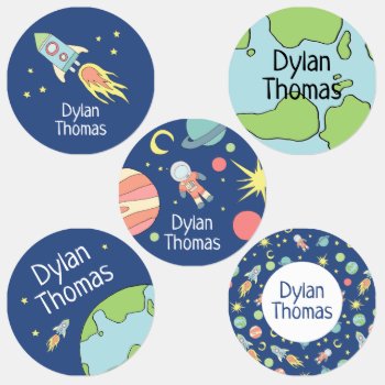 Boys Rocket Ship Space Galaxy Pattern And Name Kids' Labels by Simply_Baby at Zazzle