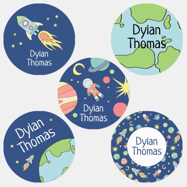 Boys Rocket Ship Space Galaxy Pattern and Name Kids' Labels (Group)