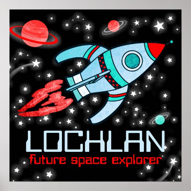 Boys rocket space customized blue red poster (Front)