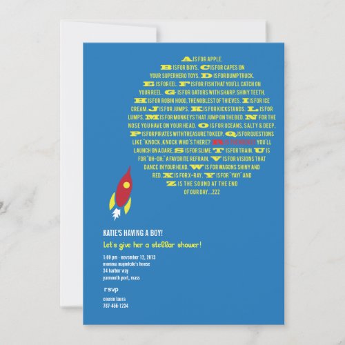 Boys Rocket Stellar Shower Invitations