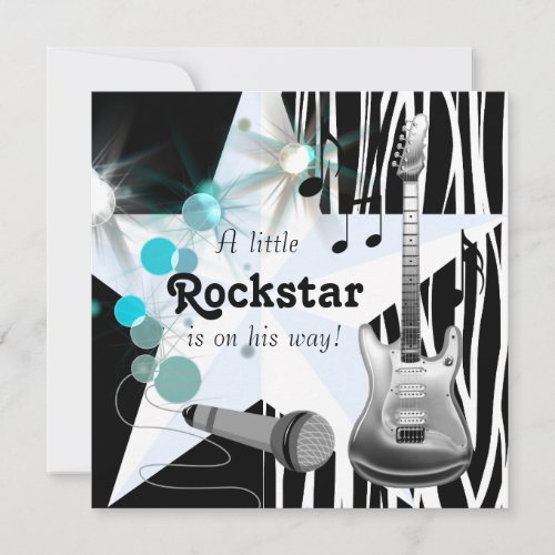 Black Blue Zebra Rockstar Baby Boy Shower Announcements