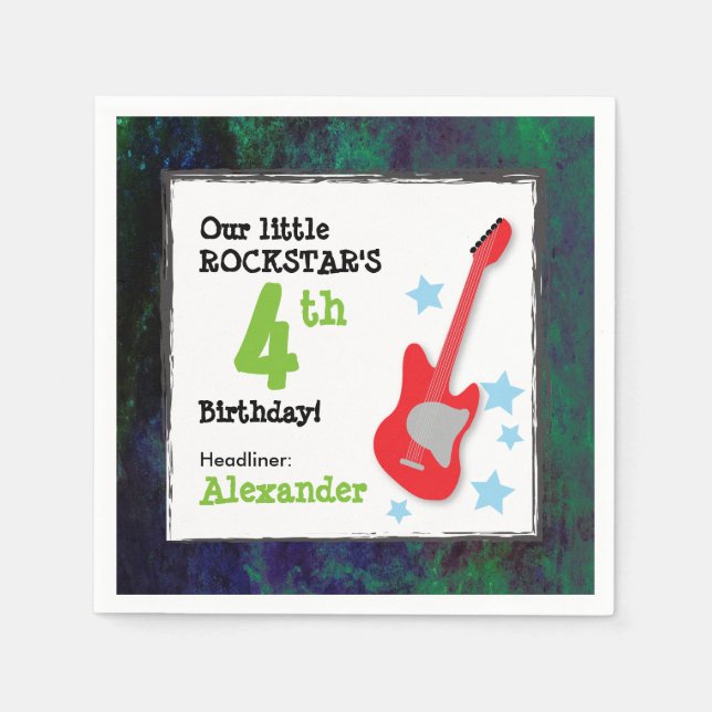 Boy's Rockstar Birthday with Red Guitar Napkins (Front)